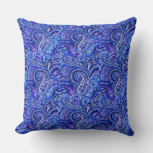 Classic Paisley Vibrant Blue Throw Pillow
