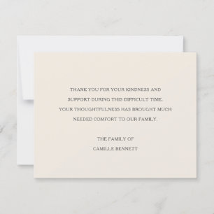 Classic Pale Ecru Funeral Acknowledgment Thank You Card