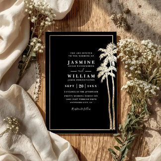 Classic Palm Trees Elegant Modern QR Code Wedding Invitation