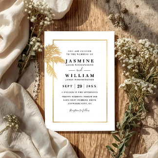 Classic Palms Trees Elegant Modern QR Code Wedding Invitation