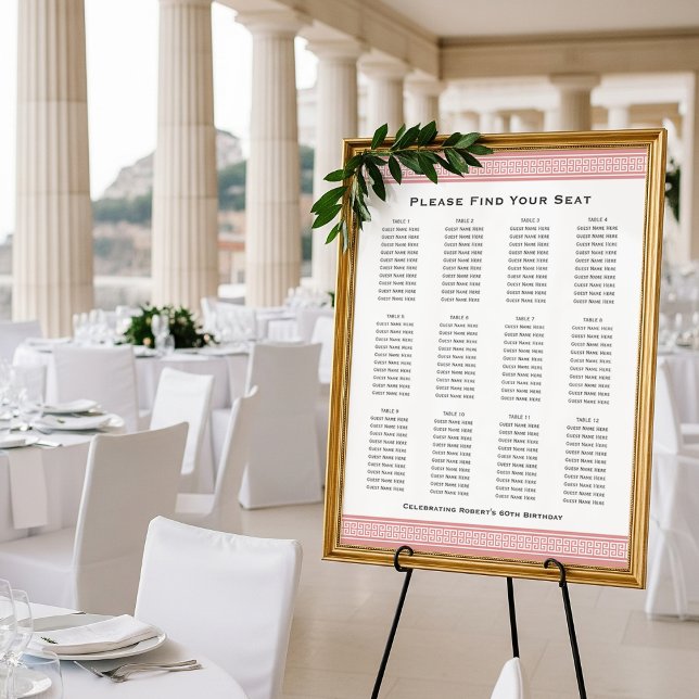 Classic Party Seating Plan 12 Tables Sign Pink (Creator Uploaded)