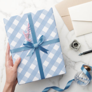 Classic Pastel Blue Gingham Plaid Pattern Wrapping Paper