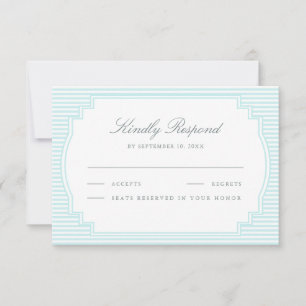 Classic Pastel Blue Striped Wedding RSVP Card