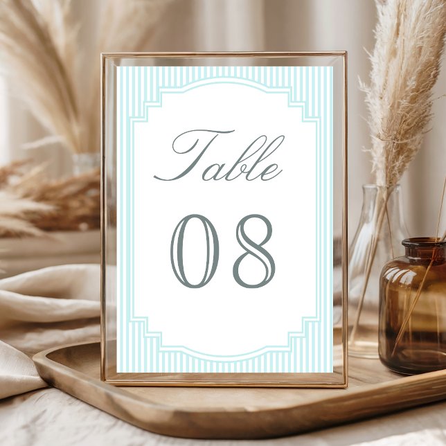 Classic Pastel Blue Striped Wedding Table Number (Creator Uploaded)