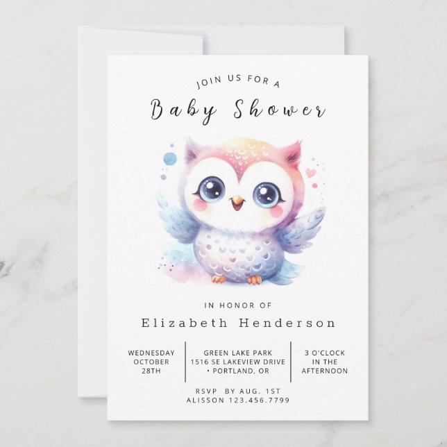 Classic Pastel Owl Baby Shower Invitation (Front)