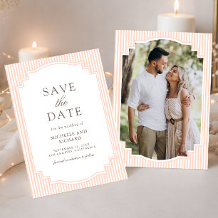 Classic Pastel Peach Striped Photo Wedding Save The Date