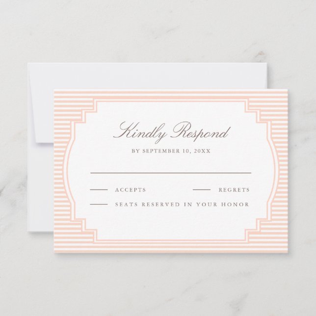 Classic Pastel Peach Striped Wedding RSVP Card (Front)