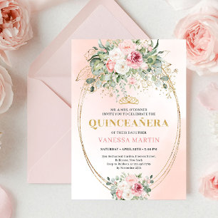 Classic Pastel Pink Rose Gold Quinceañera Invite