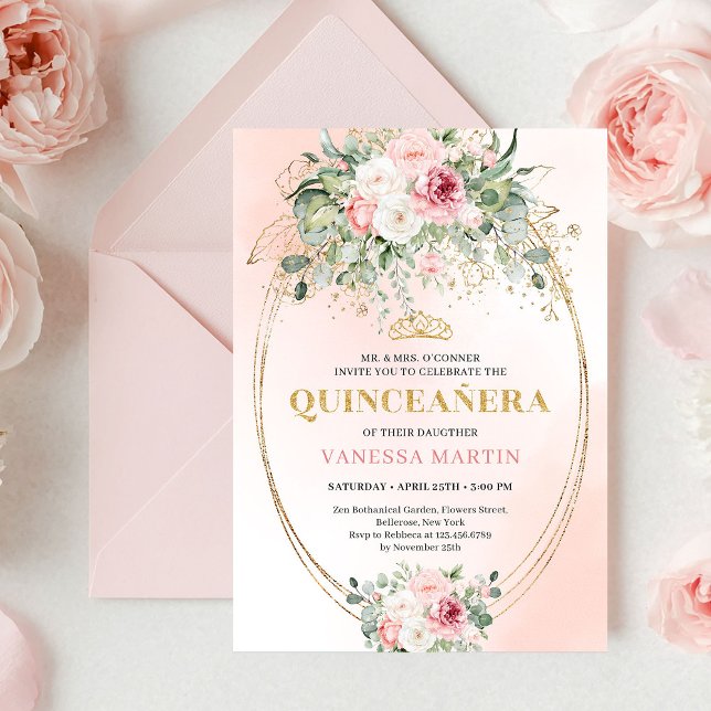 Classic Pastel Pink Rose Gold Quinceañera Invite (Classic Pastel Pink Rose Gold Quinceañera Invite

)