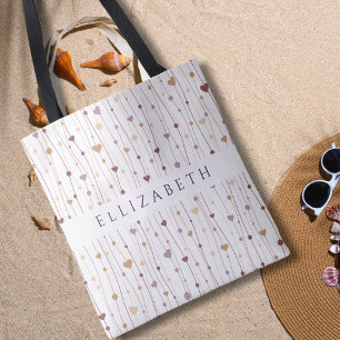 Classic Pastel Purple Heart Minimalist Personalise Tote Bag