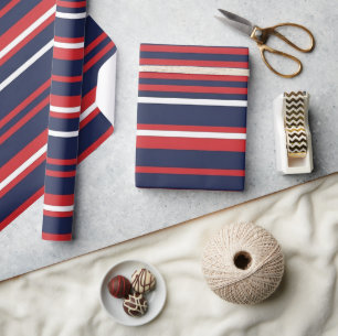 Classic Patriotic Red White Blue Stripes Seamless  Wrapping Paper