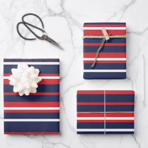 Classic Patriotic Red White Blue Stripes Seamless  Wrapping Paper Sheet