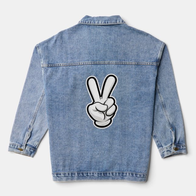Classic Peace Hand Symbol Icon Denim Jacket (Back)