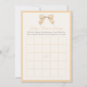 Classic Peach Bow Baby Shower Game Bingo Card
