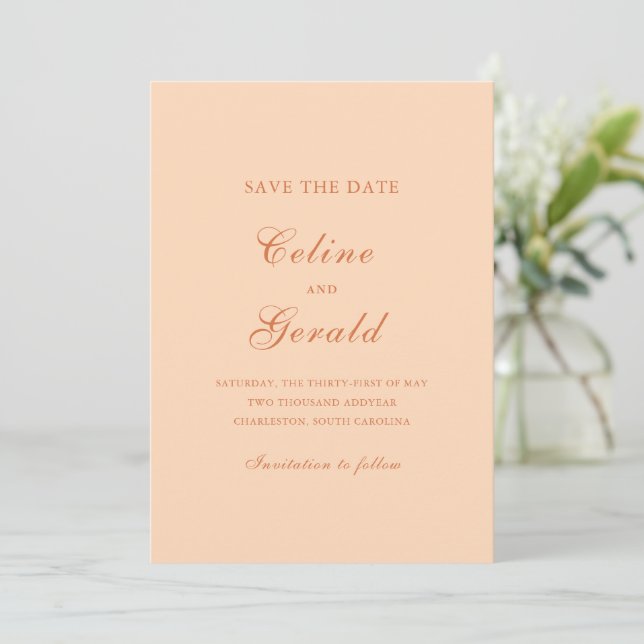 Classic Peach Photo Elegant Wedding Save The Date (Standing Front)