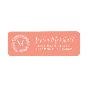 Classic Peach White Monogram Return Address Label