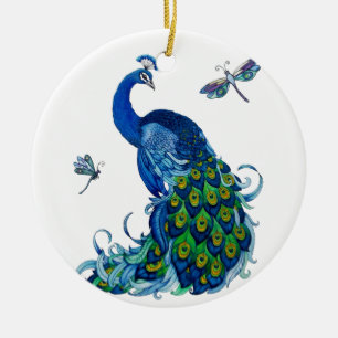 Classic Peacock and Dragonfly Design Ceramic Tree Decoration
