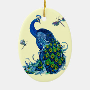 Classic Peacock and Dragonfly Design Ceramic Tree Decoration