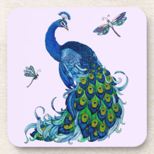 Classic Peacock and Dragonfly Design Coaster