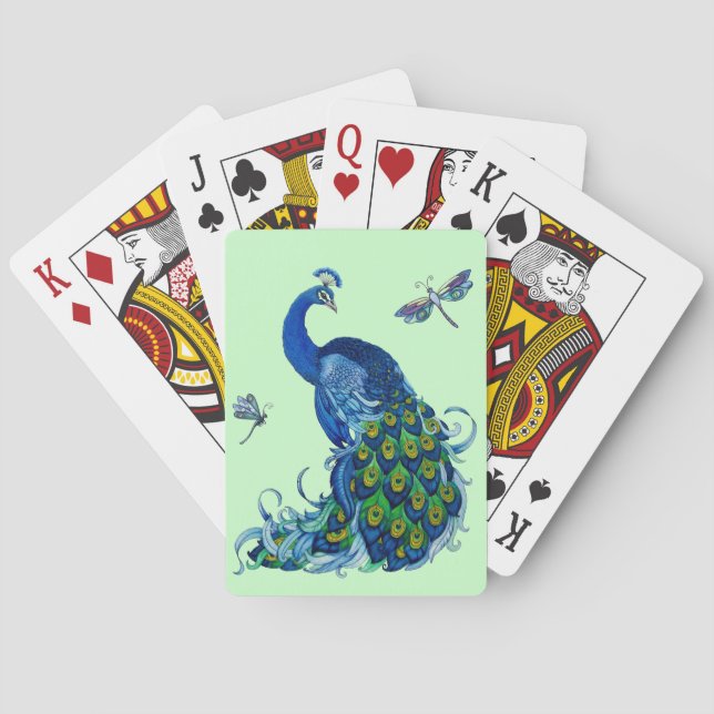 Classic Peacock and Dragonfly Design Playing Cards (Back)