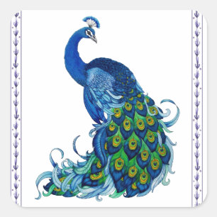 Classic Peacock Design Square Sticker