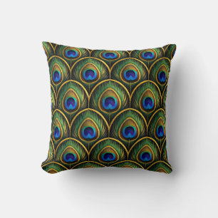 Classic Peacock Feather Pattern in Jewel Tones Cushion