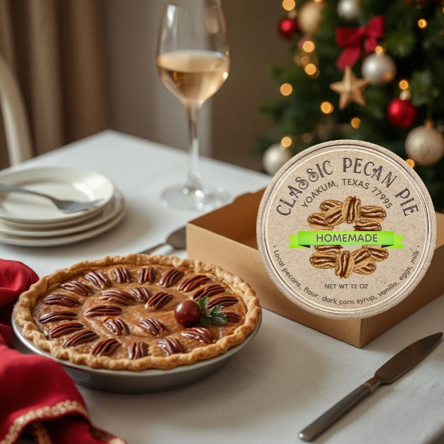 CLASSIC PECAN PIE Grunge Font Kraft Brown Classic Round Sticker (Creator Uploaded)