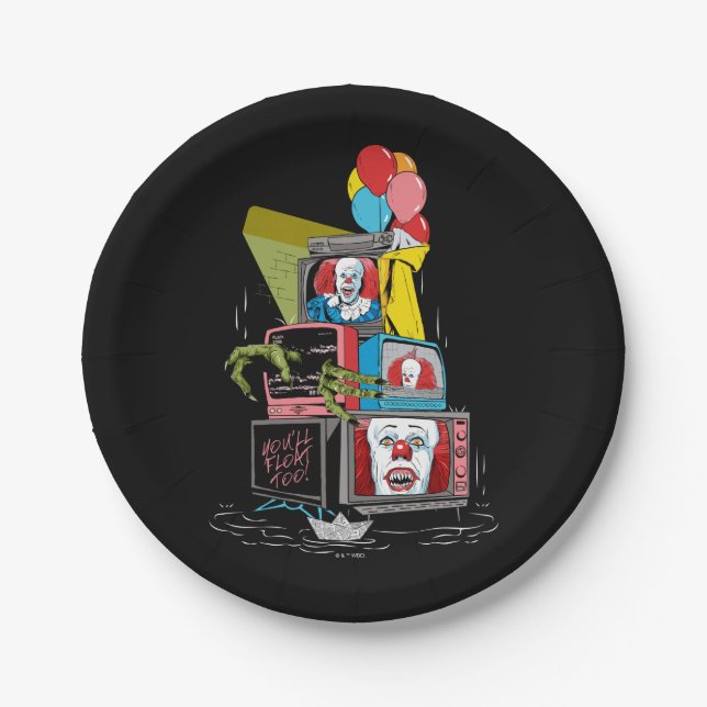 Classic Pennywise TV Stack - You'll Float Too Paper Plate (Front)