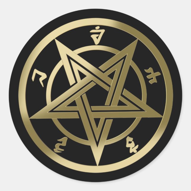 Classic pentagram symbol round sticker (Front)