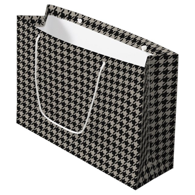 Classic Pepita Houndstooth Pattern Black Grey   Large Gift Bag (Front Angled)