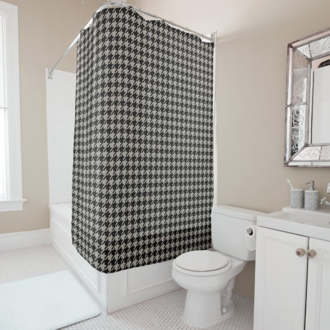 Classic Pepita Houndstooth Pattern Black Grey Men Shower Curtain (In Situ)