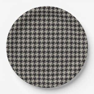 Classic Pepita Houndstooth Pattern Black Grey   Paper Plate