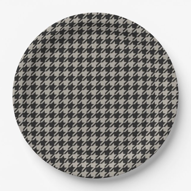 Classic Pepita Houndstooth Pattern Black Grey   Paper Plate (Front)