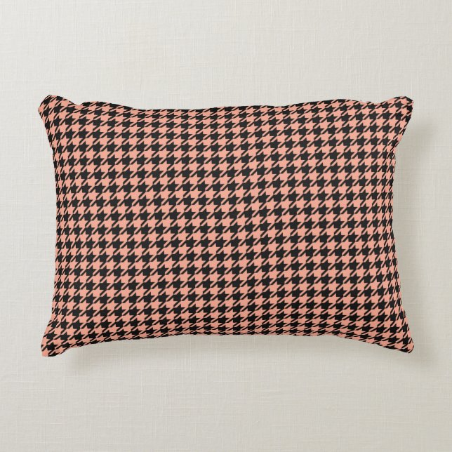 Classic Pepita Houndstooth Pattern Black Peach  Decorative Cushion (Front)