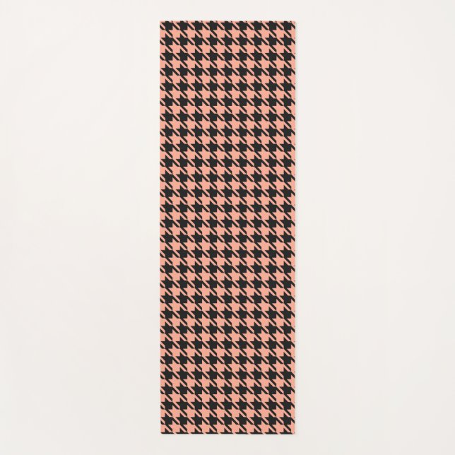 Classic Pepita Houndstooth Pattern Black Peach    Yoga Mat (Front)
