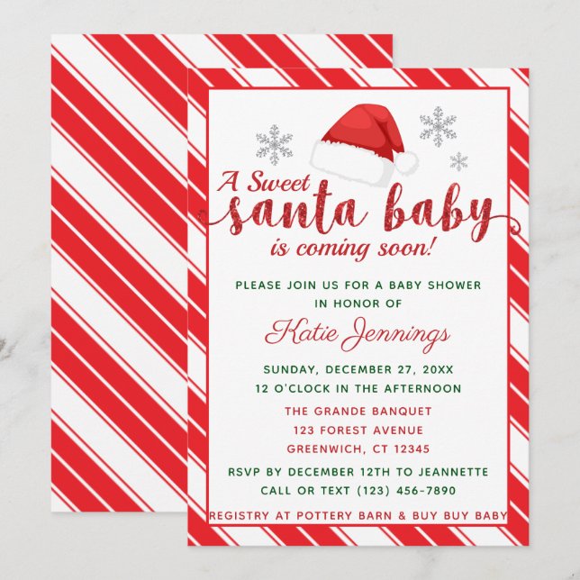 Classic Peppermint Stripe Santa Baby Shower Invitation (Front/Back)
