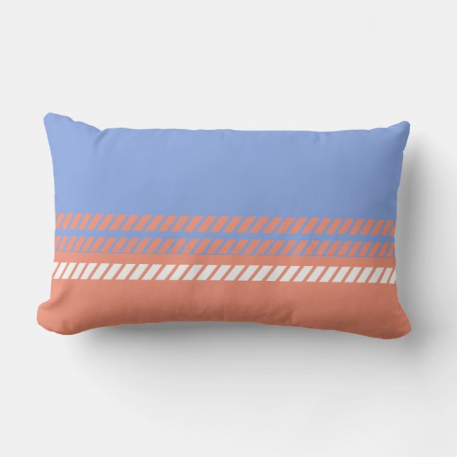 Classic Periwinkle and Coral with Stripes  Lumbar Cushion (Front)