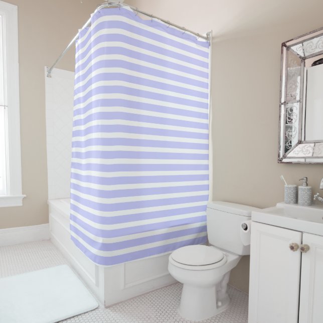 Classic Periwinkle And White Stripes Pattern  Shower Curtain (In Situ)