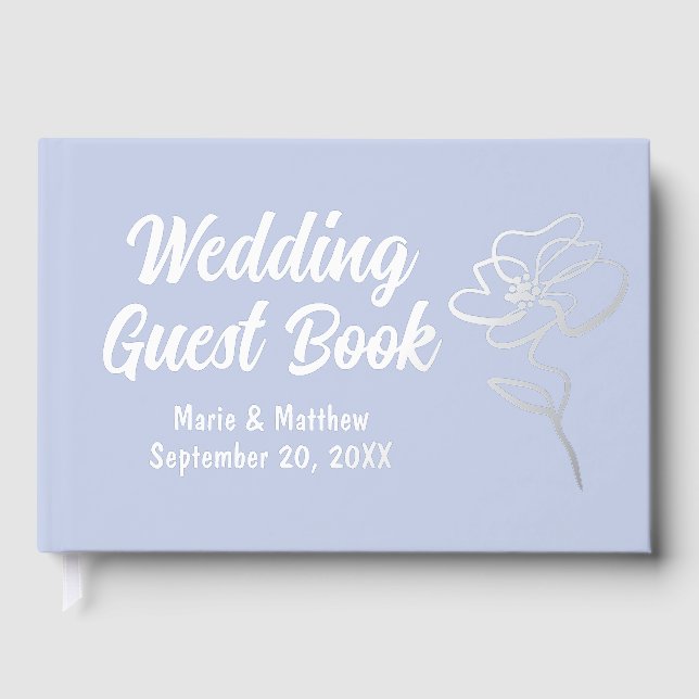 Classic Periwinkle Blue Floral Foil Guestbook (Front)