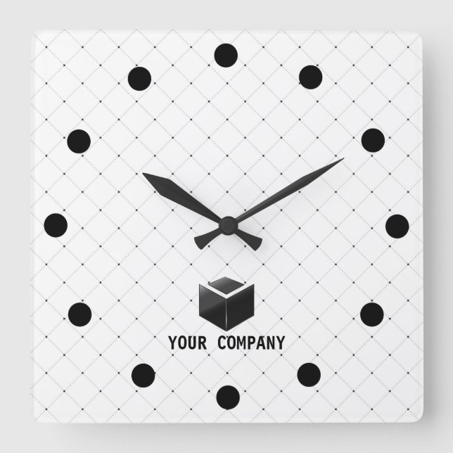 Classic personalised and editable company branding square wall clock (Front)