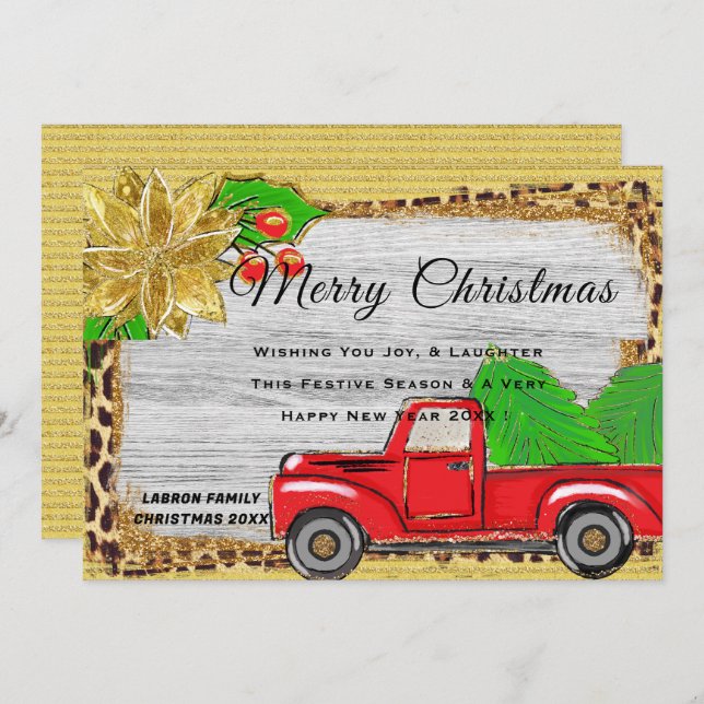 Classic Personalised Christmas Retro Red Truck Holiday Card (Front/Back)