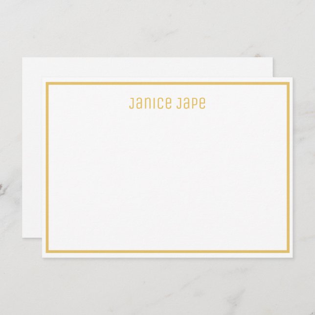 Classic Personalised Golden and White Note Card (Front/Back)