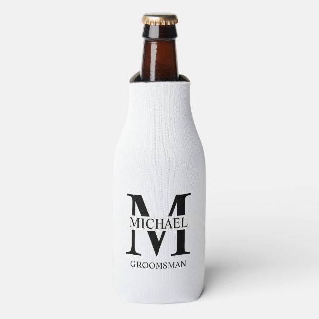 Classic Personalised Groomsman Monogram and Name Bottle Cooler (Bottle Front)