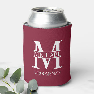 Classic Personalised Groomsman Monogram and Name Can Cooler