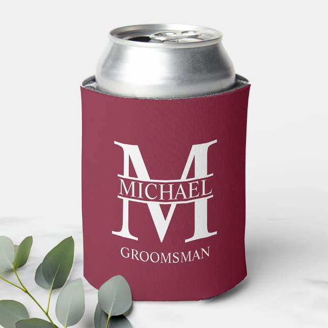 Classic Personalised Groomsman Monogram and Name Can Cooler (Creator Uploaded)