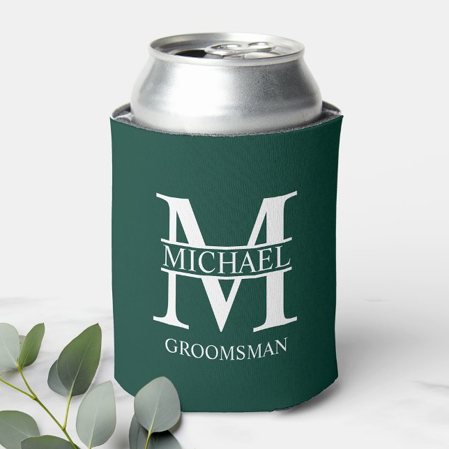 Classic Personalised Groomsman Monogram and Name Can Cooler (Creator Uploaded)