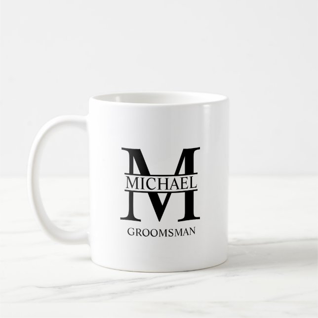 Classic Personalised Groomsman Monogram and Name Coffee Mug (Left)