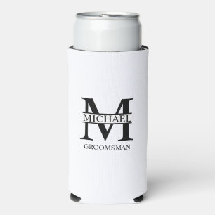 Classic Personalised Groomsman Monogram and Name Seltzer Can Cooler