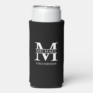 Classic Personalised Groomsman Monogram and Name Seltzer Can Cooler