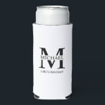 Classic Personalised Groomsman Monogram and Name Seltzer Can Cooler<br><div class="desc">Classic Personalised Groomsman Gifts
featuring personalised groomsman's monogram,  name and title in black classic serif font style on white background.

Also perfect for Best Man,  Father of the Bride and more.</div>